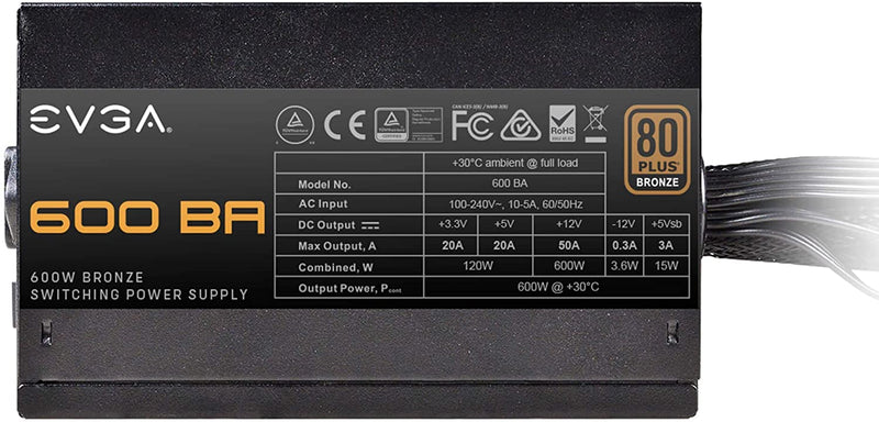 EVGA 600 Ba, 80 Plus Bronze 600w, Power Supply 100-Ba-0600-K1