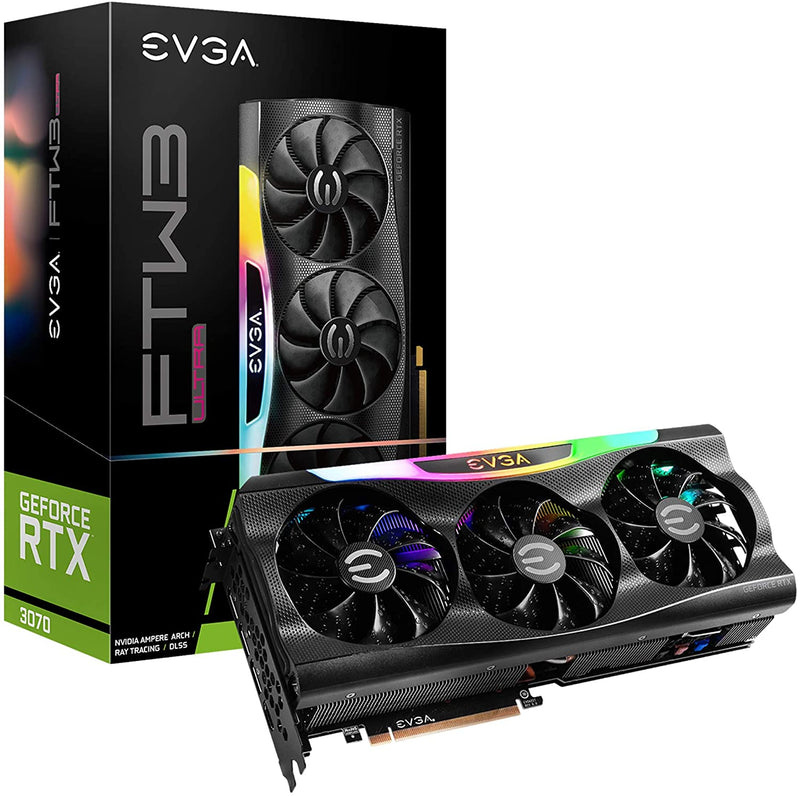 EVGA GeForce RTX 3070 FTW3 Ultra Gaming, 08G-P5-3767-KL, 8GB GDDR6, iCX3 Technology, ARGB LED, Metal Backplate, LHR