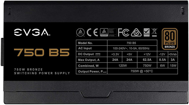 EVGA 750 B5, 80 Plus BRONZE 750W, Fully Modular, EVGA ECO Mode, 5 Year Warranty, Compact 150mm Size, Power Supply 220-B5-0750-V1